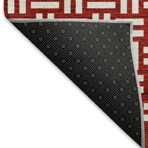 8' X 10' Red And Ivory Abstract Geometric Washable Area Rug With UV Protection