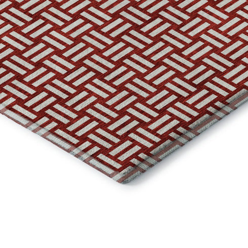 8' X 10' Red And Ivory Abstract Geometric Washable Area Rug With UV Protection