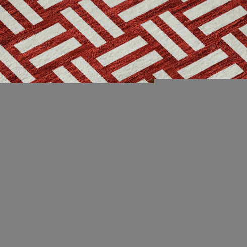 8' X 10' Red And Ivory Abstract Geometric Washable Area Rug With UV Protection