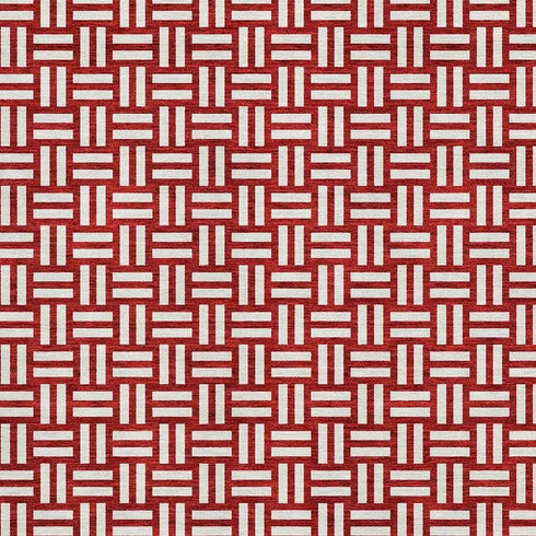 8' X 10' Red And Ivory Abstract Geometric Washable Area Rug With UV Protection