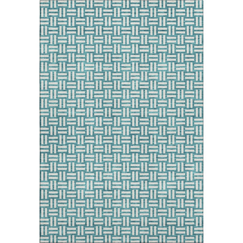 8' X 10' Teal And Ivory Abstract Geometric Washable Area Rug With UV Protection
