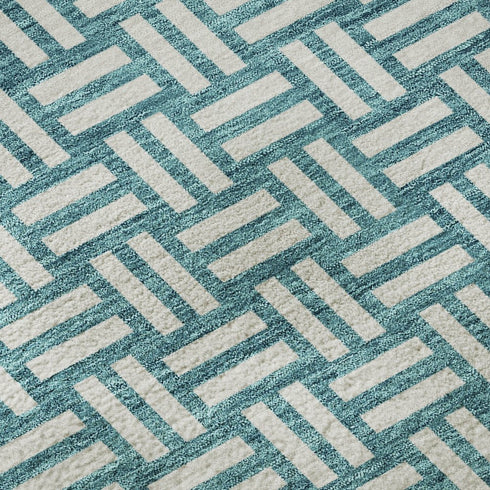 8' X 10' Teal And Ivory Abstract Geometric Washable Area Rug With UV Protection