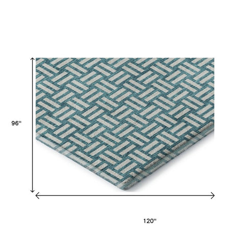 8' X 10' Teal And Ivory Abstract Geometric Washable Area Rug With UV Protection