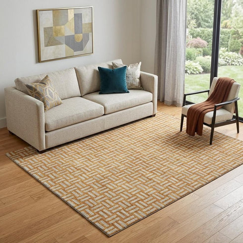 5' X 8' Terra Cotta And Beige Abstract Geometric Washable Area Rug With UV Protection