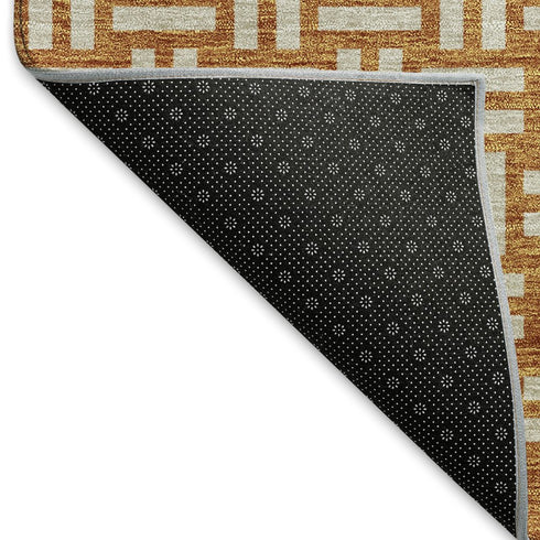 5' X 8' Terra Cotta And Beige Abstract Geometric Washable Area Rug With UV Protection