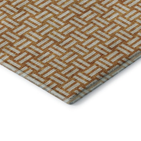 5' X 8' Terra Cotta And Beige Abstract Geometric Washable Area Rug With UV Protection