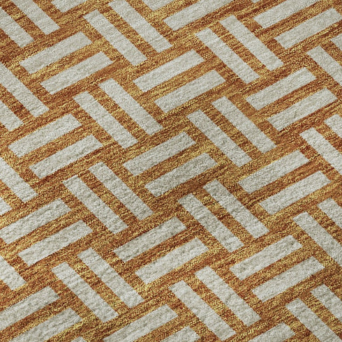 5' X 8' Terra Cotta And Beige Abstract Geometric Washable Area Rug With UV Protection