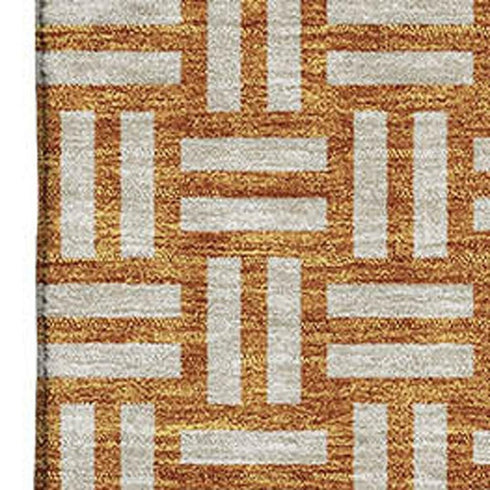 5' X 8' Terra Cotta And Beige Abstract Geometric Washable Area Rug With UV Protection