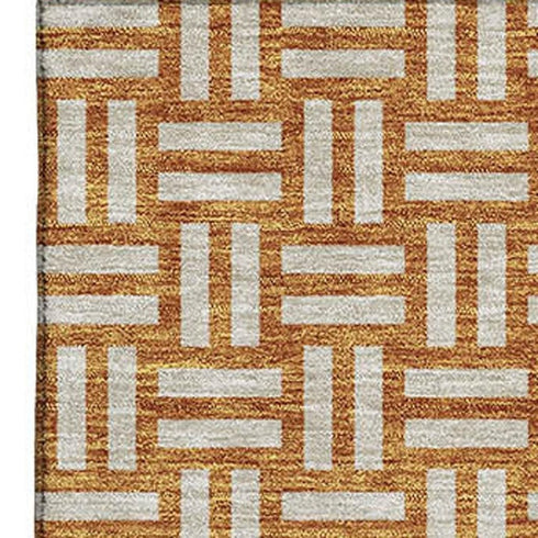 5' X 8' Terra Cotta And Beige Abstract Geometric Washable Area Rug With UV Protection