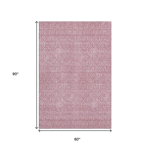 5' X 8' Blush And Ivory Geometric Washable Area Rug With UV Protection
