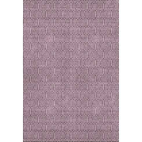 5' X 8' Eggplant And Ivory Geometric Washable Area Rug With UV Protection