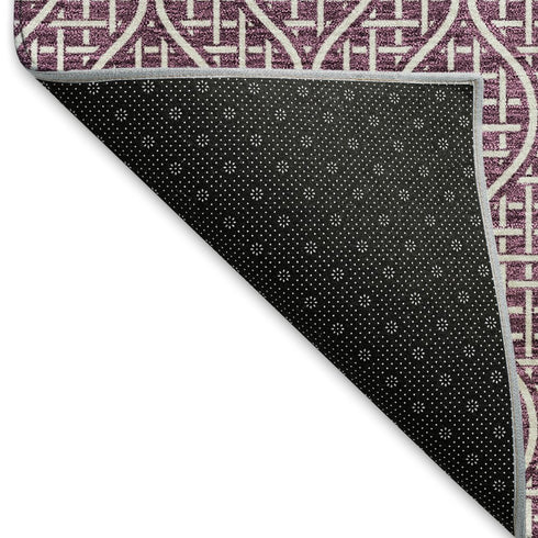 5' X 8' Eggplant And Ivory Geometric Washable Area Rug With UV Protection