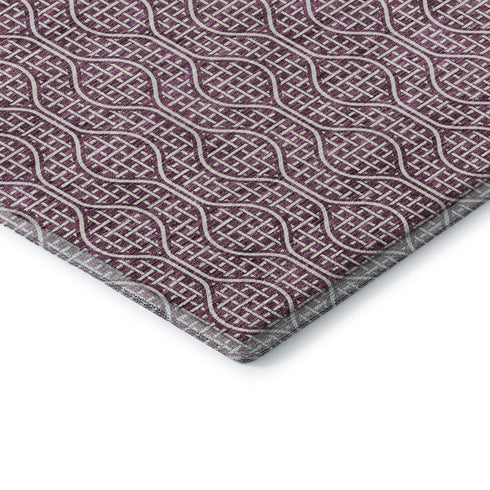 5' X 8' Eggplant And Ivory Geometric Washable Area Rug With UV Protection
