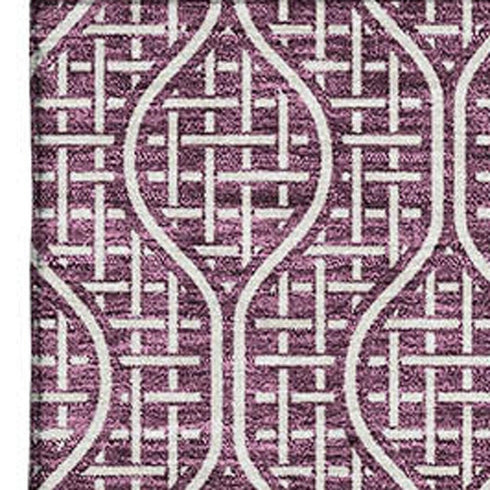 5' X 8' Eggplant And Ivory Geometric Washable Area Rug With UV Protection