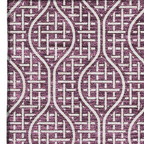 5' X 8' Eggplant And Ivory Geometric Washable Area Rug With UV Protection