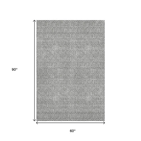 5' X 8' Gray And Ivory Geometric Washable Area Rug With UV Protection