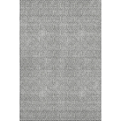 5' X 8' Gray And Ivory Geometric Washable Area Rug With UV Protection