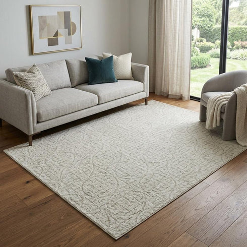 5' X 8' Ivory And Beige Geometric Washable Area Rug With UV Protection