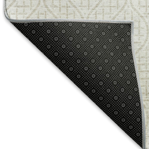 5' X 8' Ivory And Beige Geometric Washable Area Rug With UV Protection