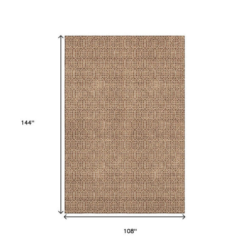 9' X 12' Rust And Ivory Geometric Washable Area Rug With UV Protection