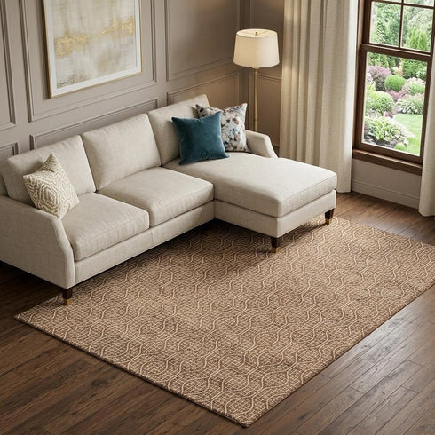 9' X 12' Rust And Ivory Geometric Washable Area Rug With UV Protection