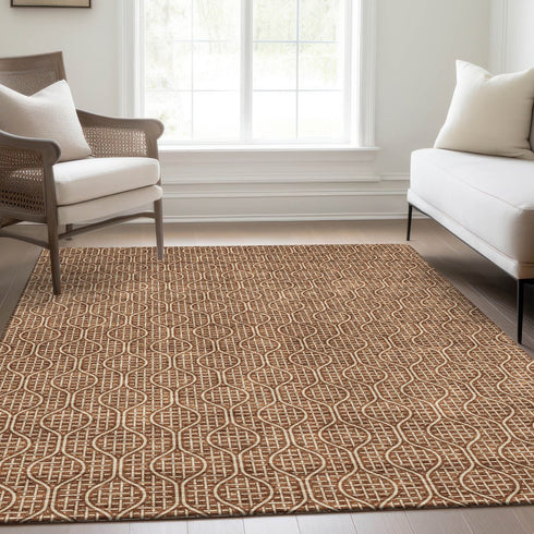 9' X 12' Rust And Ivory Geometric Washable Area Rug With UV Protection