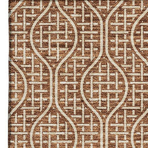 9' X 12' Rust And Ivory Geometric Washable Area Rug With UV Protection