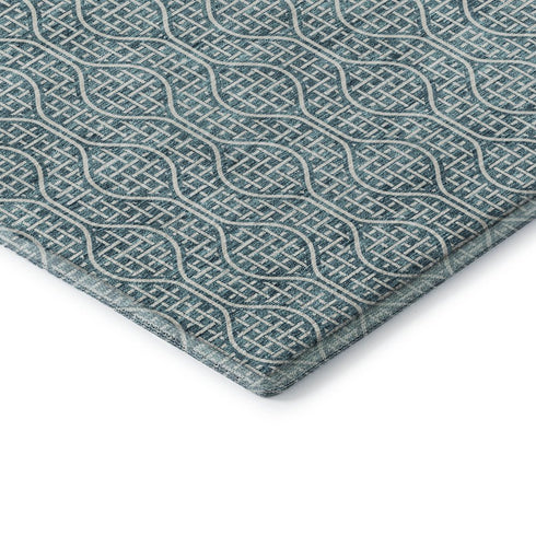 8' Teal And Ivory Geometric Washable Round Rug With UV Protection