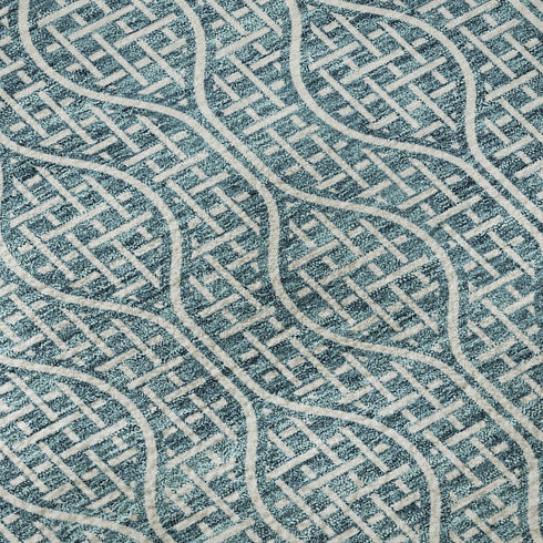 8' Teal And Ivory Geometric Washable Round Rug With UV Protection