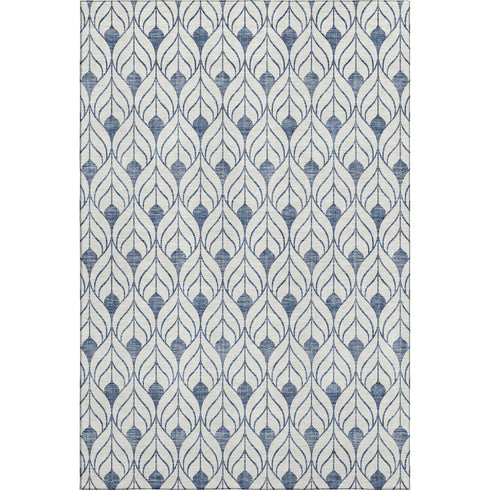 5' X 8' Blue And Ivory Geometric Washable Area Rug With UV Protection