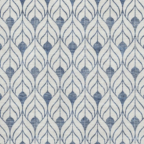 5' X 8' Blue And Ivory Geometric Washable Area Rug With UV Protection
