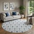 8' Blue And Ivory Geometric Washable Round Rug With UV Protection