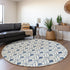 8' Blue And Ivory Geometric Washable Round Rug With UV Protection
