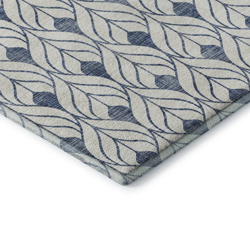 8' Blue And Ivory Geometric Washable Round Rug With UV Protection