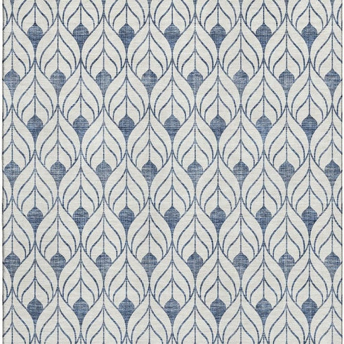 8' X 10' Blue And Ivory Geometric Washable Area Rug With UV Protection