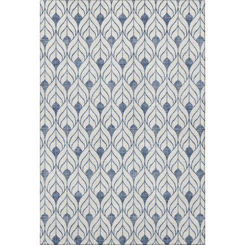 8' X 10' Blue And Ivory Geometric Washable Area Rug With UV Protection