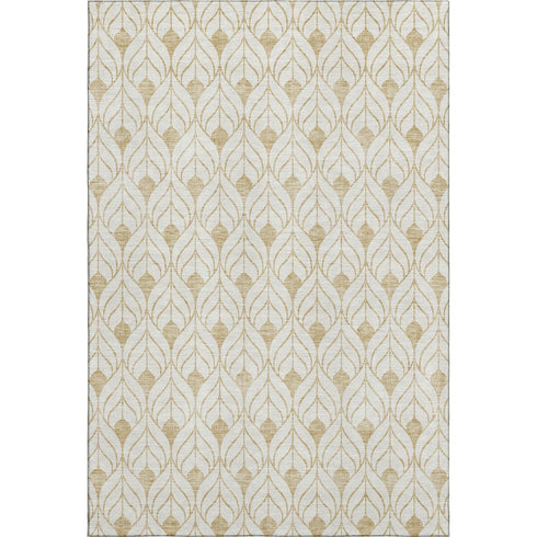 5' X 8' Gold And Ivory Geometric Washable Area Rug With UV Protection