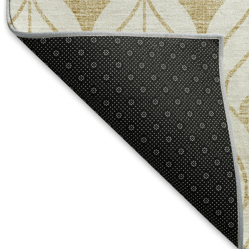 5' X 8' Gold And Ivory Geometric Washable Area Rug With UV Protection