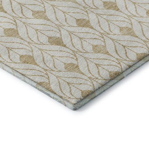 5' X 8' Gold And Ivory Geometric Washable Area Rug With UV Protection