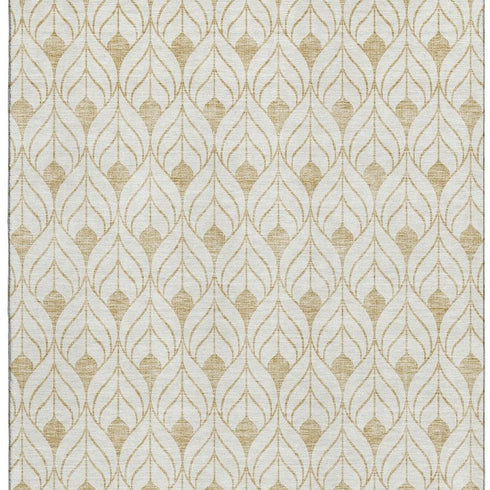 5' X 8' Gold And Ivory Geometric Washable Area Rug With UV Protection