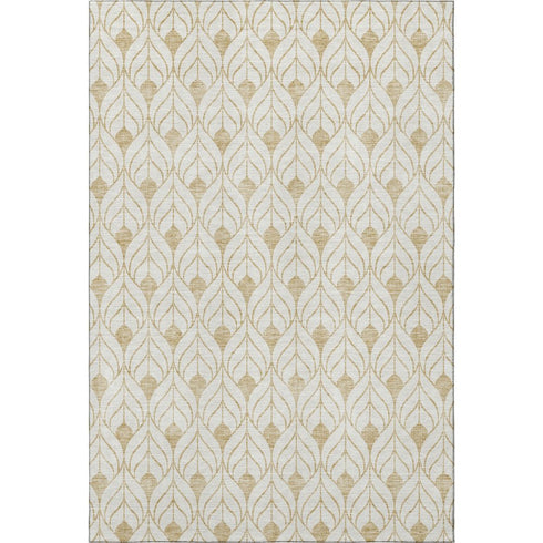 5' X 8' Gold And Ivory Geometric Washable Area Rug With UV Protection