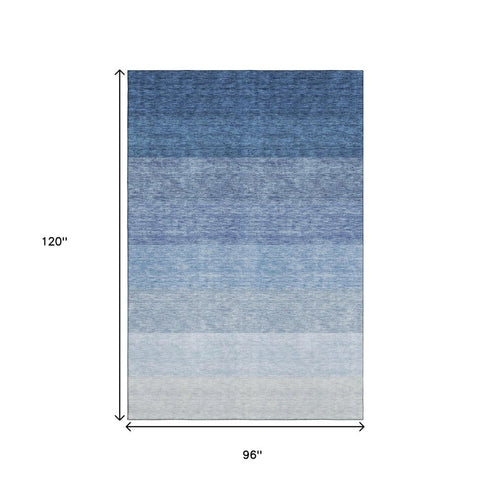 8' X 10' Blue And Ivory Ombre Washable Area Rug With UV Protection