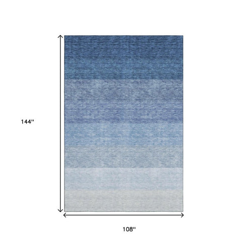 9' X 12' Blue And Ivory Ombre Washable Area Rug With UV Protection