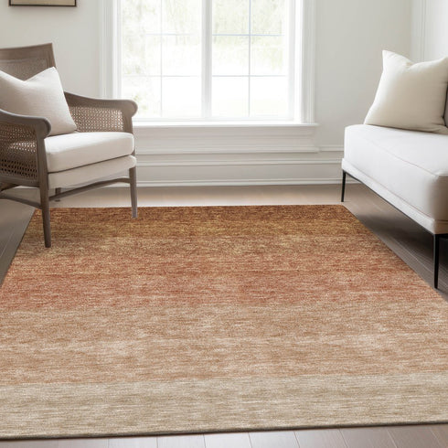 9' X 12' Rust And Beige Ombre Washable Area Rug With UV Protection