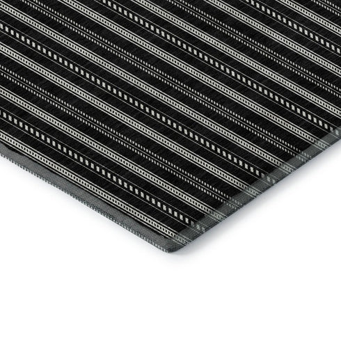 5' X 8' Black And Ivory Striped Washable Area Rug With UV Protection