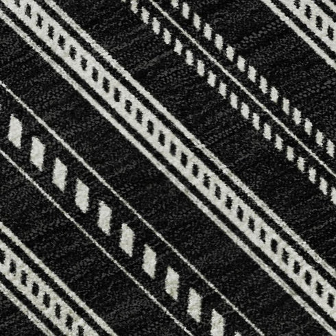 5' X 8' Black And Ivory Striped Washable Area Rug With UV Protection
