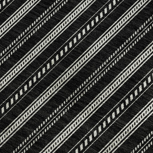 5' X 8' Black And Ivory Striped Washable Area Rug With UV Protection