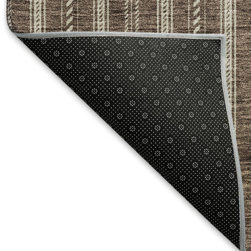 5' X 8' Brown And Ivory Striped Washable Area Rug With UV Protection
