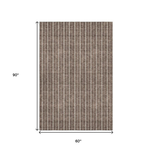 5' X 8' Brown And Ivory Striped Washable Area Rug With UV Protection