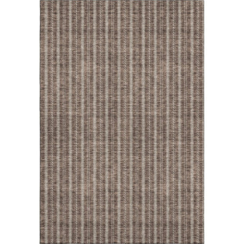 8' X 10' Brown And Ivory Striped Washable Area Rug With UV Protection